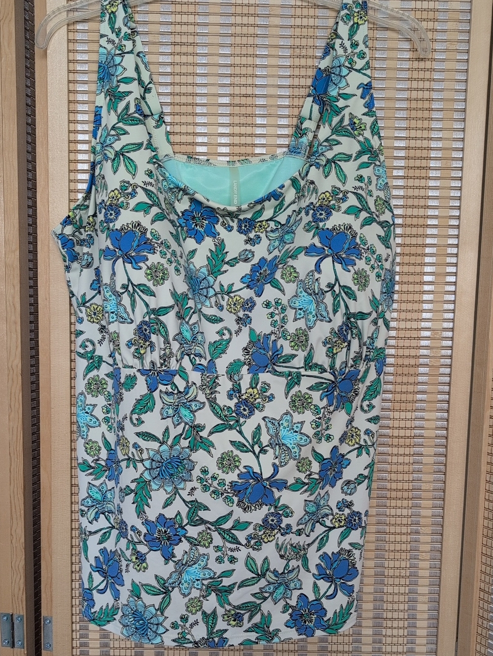 Lands' End Blue and Green Floral Scoop Neck Plus Size Swim Tank